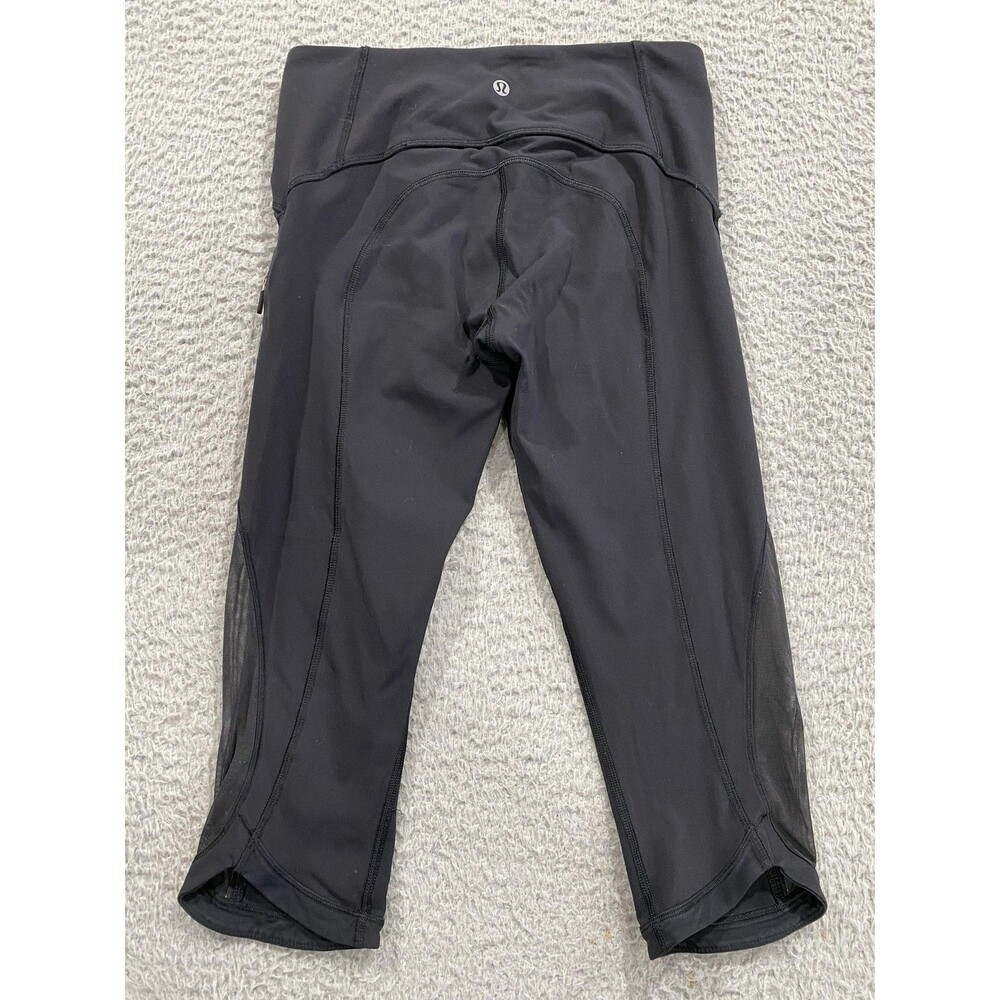 Lululemon Pants Womens 4 Black Capri Mesh Panel Side Zip Pocket Running Yoga